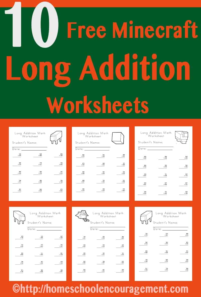 Free Minecraft Worksheets Long Addition