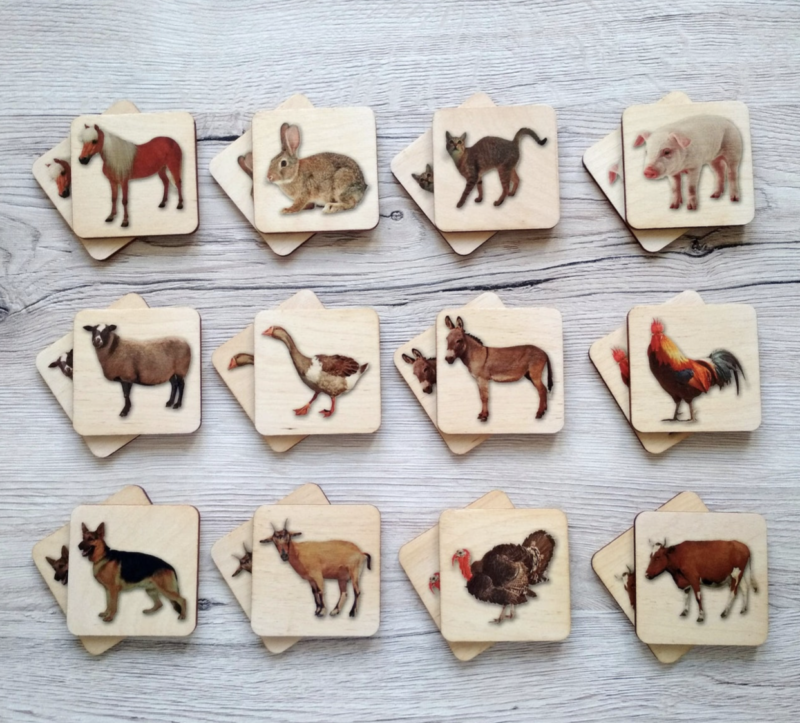preschool manipulatives game with animal pictures.